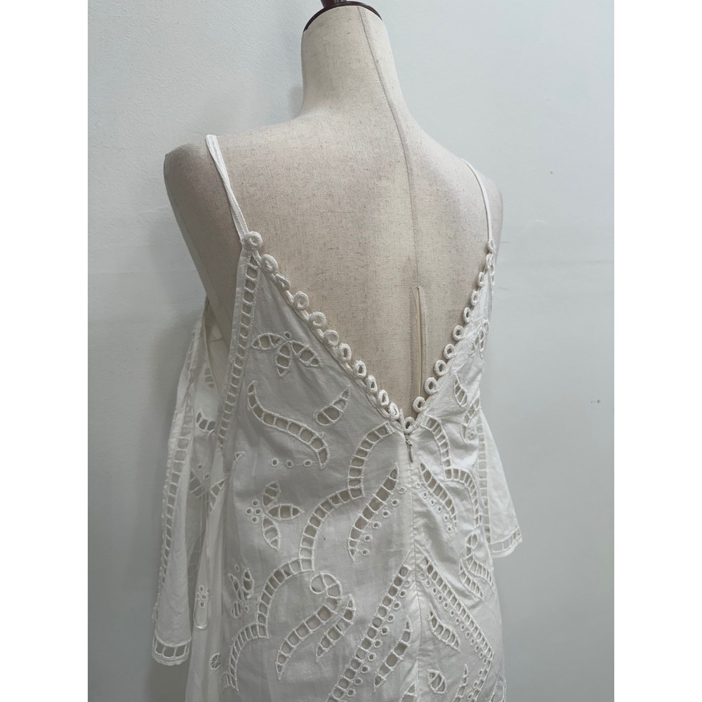 Zara Eyelet Lace Maxi Dress Size 1 White Crochet Boho V-Neck Open Back - Picture 4 of 11
